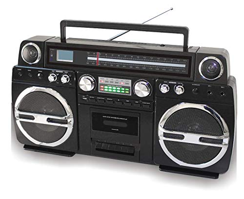 TechPlay Monster B 1980S-Style Boom Box CD Player, Cassette Player/Recorder, AM/FM, USB, Bluetooth Speaker with Built-in Rechargeable Battery…