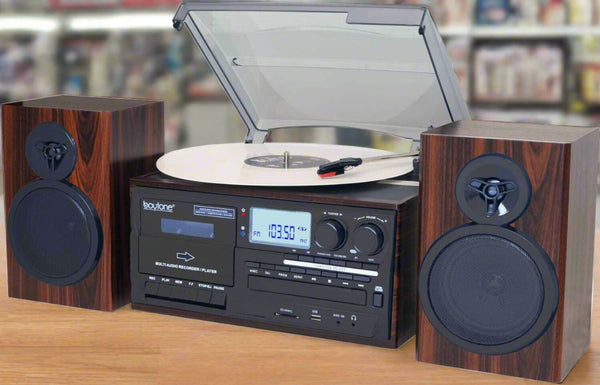 Boytone BT-28MB, Bluetooth Classic Style Record Player Turntable with AM/FM Radio, CD/Cassette Player, 2 Separate Stereo Speakers, Record from Vinyl, Radio, and Cassette to MP3, SD Slot, USB, AUX