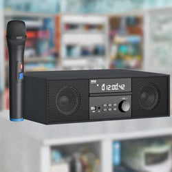 Pyle Home CD/DVD Stereo Shelf System - 200W Remote Operated Player w/Wireless Microphone, BT Connectivity, FM Radio/USB/Earphone/AUX, Supports HDMI, Adjustable Bass/Treble 