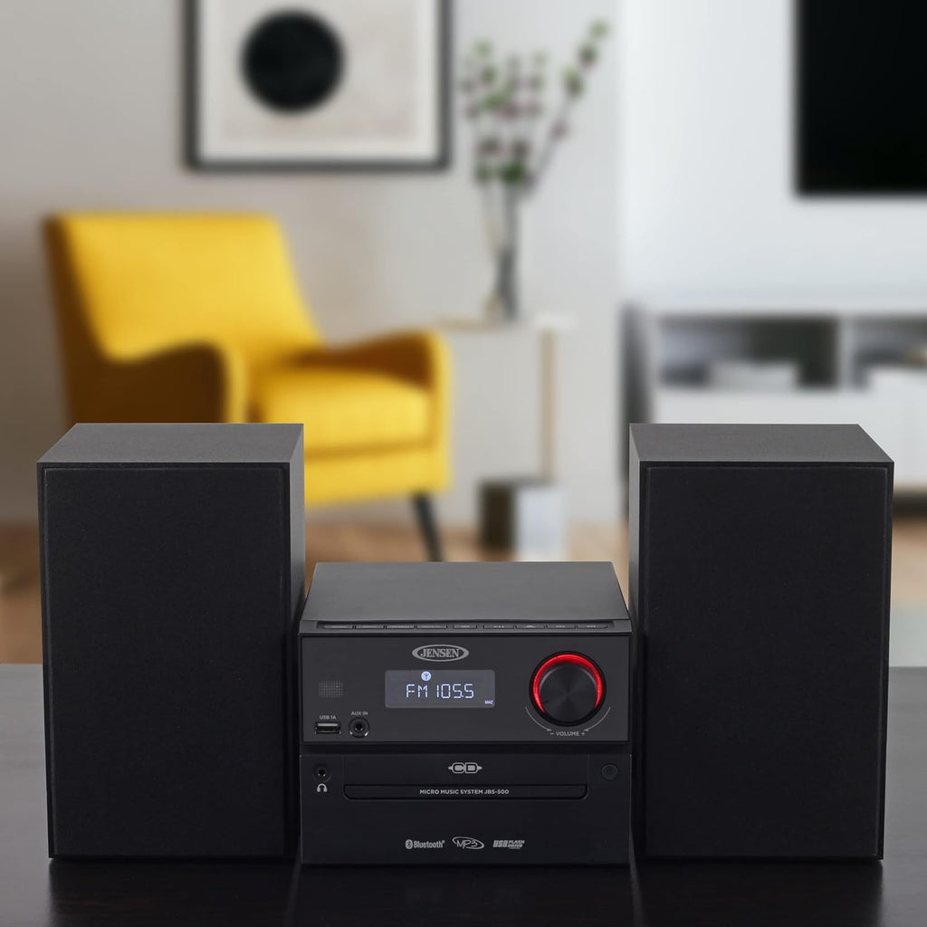 Jensen Shelf Stereo System CD Player, MP3 USB, Audioin, FM Radio, 30W