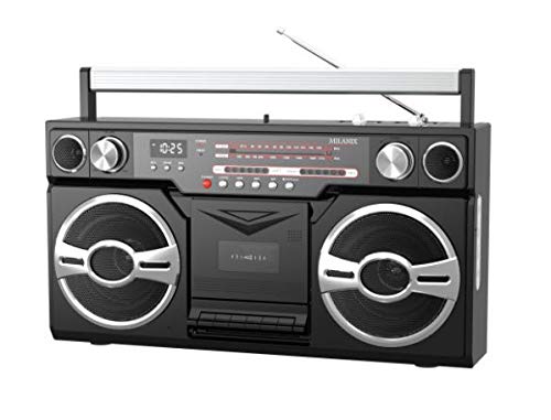 Milanix Vintage Retro 1980s Portable Boombox Cassette Player with Bluetooth, AM/FM Radio, USB, SD, Aux-in, AC/DC and Battery Operated