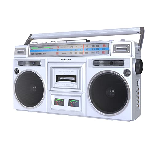 Riptunes Boombox Radio Cassette Player Recorder, AM/FM -SW1/SW2 Radio,  Wireless Streaming, USB/Micro SD Slots, Aux in, Headphone Jack, Classic 80s