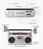 Riptunes Boombox Radio Cassette Player Recorder, AM/FM -SW1/SW2 Radio, Wireless Streaming, USB/Micro SD Slots, Aux in, Headphone Jack, Convert Cassettes to USB/SD