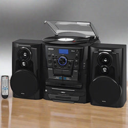 JENSEN Shelf Stereo System with Bluetooth, Turntable, 3-CD Changer & Dual Cassette