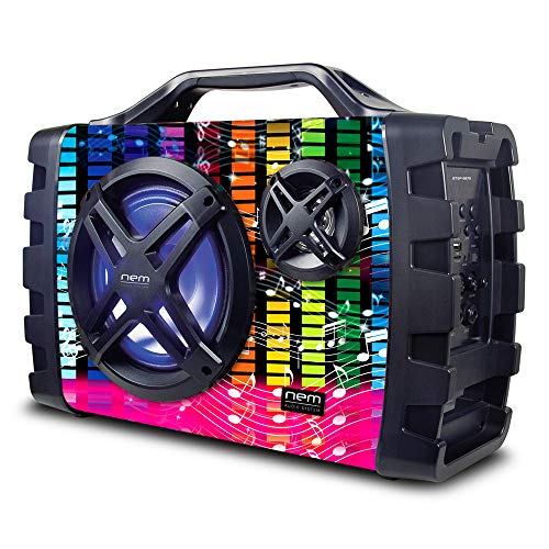 Mobi7e Stereo Boombox with Bluetooth, LED Lights, NFC, USB, AUX-In, FM Radio, MP3 & Mic/Guitar Input 