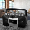 Jensen MCR-1500 Silver Modern Retro Music System Portable CD/MP3 Cassette Player Stereo Boombox, LCD Display, Compact Dual Cassette Deck Recorder, AM/FM Radio, Bass Boost + Aux in & Headphone Jack