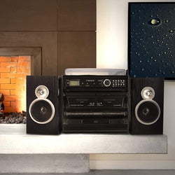 Shelf Stereo System With CD, Turntable, Dual Cassette Player
